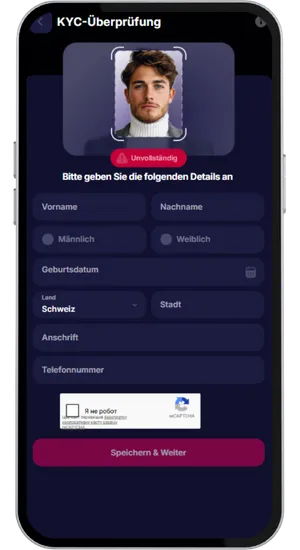 KYC-Überprüfung Formular im NV Casino Konto