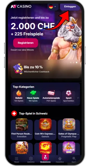 NV Casino offizielle Website aufrufen und Registrieren klicken