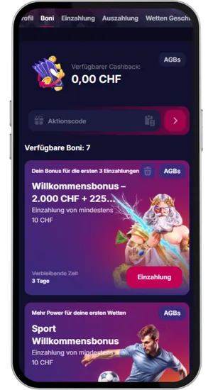 Verfügbare Boni im NV Casino Profil